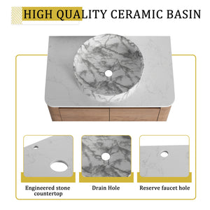 English Elm 30'' Wall-Mounted Bathroom Vanity With Elegant Ceramic Art Sink, Soft-Close Doors & Space-Saving Design W999S00390