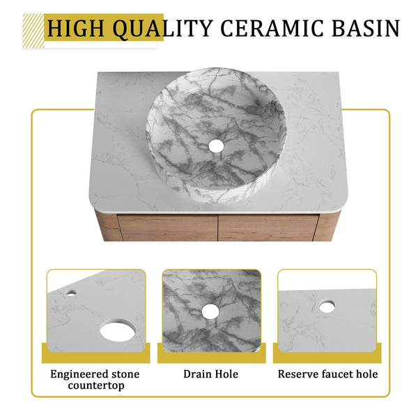 English Elm 30'' Wall-Mounted Bathroom Vanity With Elegant Ceramic Art Sink, Soft-Close Doors & Space-Saving Design W999S00390