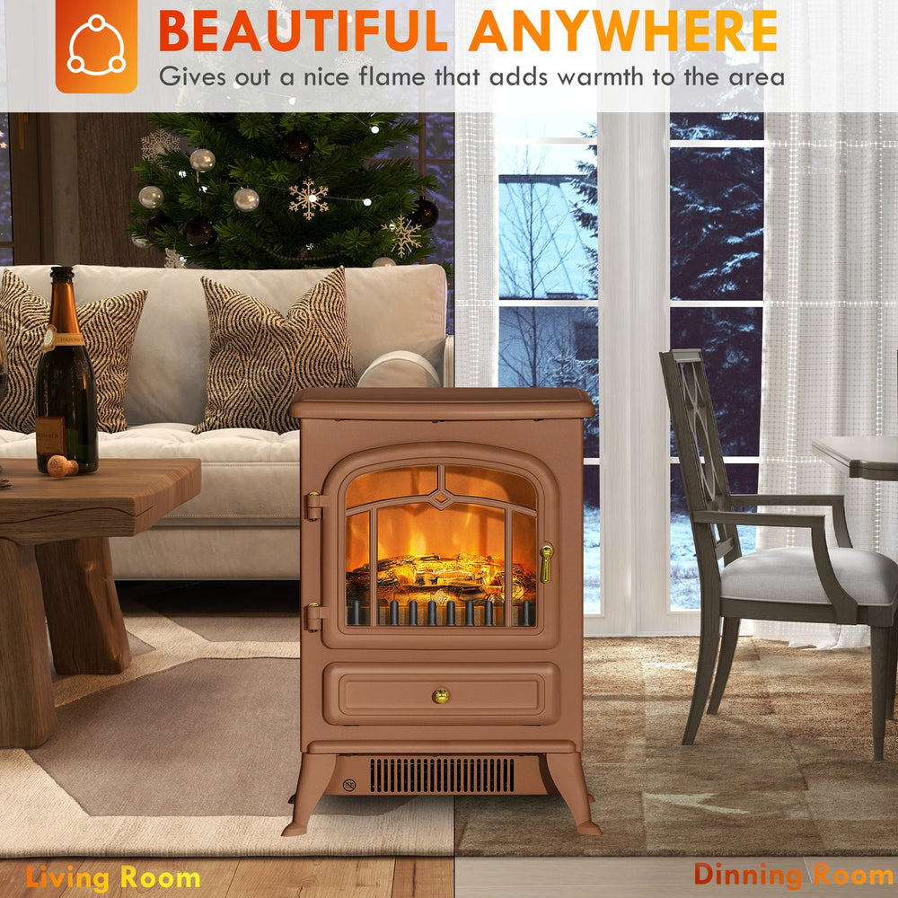 English Elm Homcom 22" Electric Fireplace Stove - Realistic Led Flames, 750W/1500W, Safety Features, Dark Brown W2225P249842
