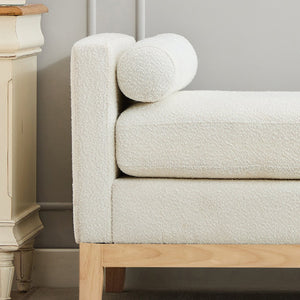 English Elm 66.34"W Elegant Upholstered Bench With Natural Wood Legs & 2 Bolster Pillows For Stylish Seating W3188S00018