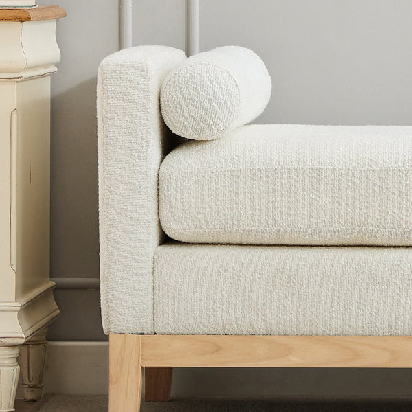 English Elm 66.34"W Elegant Upholstered Bench With Natural Wood Legs & 2 Bolster Pillows For Stylish Seating W3188S00018
