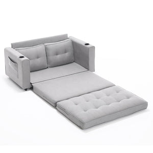English Elm {VIDEO 3-in-1 Upholstered Futon Sofa Bed Convertible Loveseat with Tufted Back, Cup Holders & Side Pockets Light Gray W2325P183182