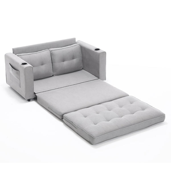 English Elm {VIDEO 3-in-1 Upholstered Futon Sofa Bed Convertible Loveseat with Tufted Back, Cup Holders & Side Pockets Light Gray W2325P183182