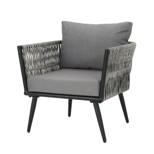 English Elm Oceanus Outdoor Club Chair Aluminum Frame Wicker Weave Mid-century Patio Lounge Seat 62734.00DGRY