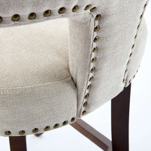 English Elm Mid Curved Backrest Bar Stools Set of 2 with Copper Nail Trim, High-Density Foam & Walnut Legs Beige W1143P296347