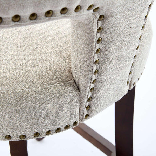 English Elm Mid Curved Backrest Bar Stools Set of 2 with Copper Nail Trim, High-Density Foam & Walnut Legs Beige W1143P296347