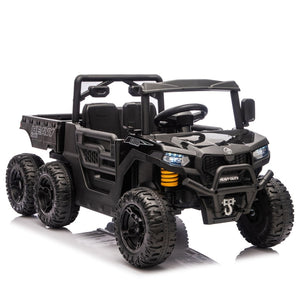 English Elm 24v Electric Kids Dump Truck 4wd Six Wheel Ride on with Remote Suspension Cargo Bucket Black W1578P380841