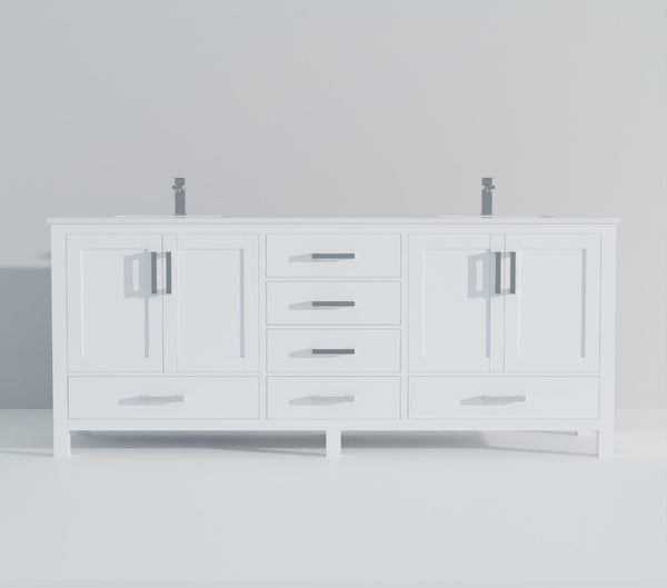 English Elm White Double Bath Vanity With Cultured Marble Top, Chrome Faucet & Ample Storage For Modern Spaces B2731P259149-GIGA