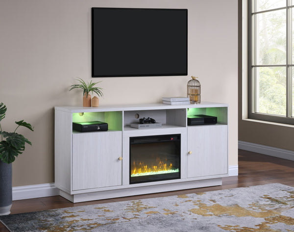 English Elm Ambrogio 70 Inch Electric Fireplace Tv Stand with Led Shelves and Cabinet Storage White+Walnut B2749P413267
