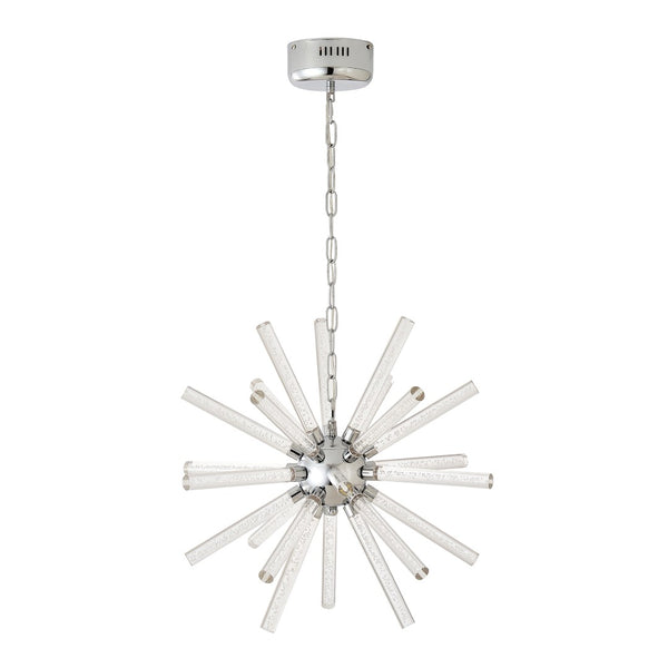 English Elm 24-light Bubble Glass Pillar Chandelier Silver Sculptural Pendant for Dining Entryway W5008P391472