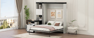English Elm Full Full Size Murphy Bed with Desk, Shelves & Cabinets in Black+White — Space-Saving, Sturdy Design GX002042AAE