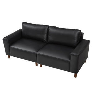 English Elm 78.5" Mid-century Faux Leather Loveseat with Solid Wood Legs for Living Room or Apartment Black W1097S00252