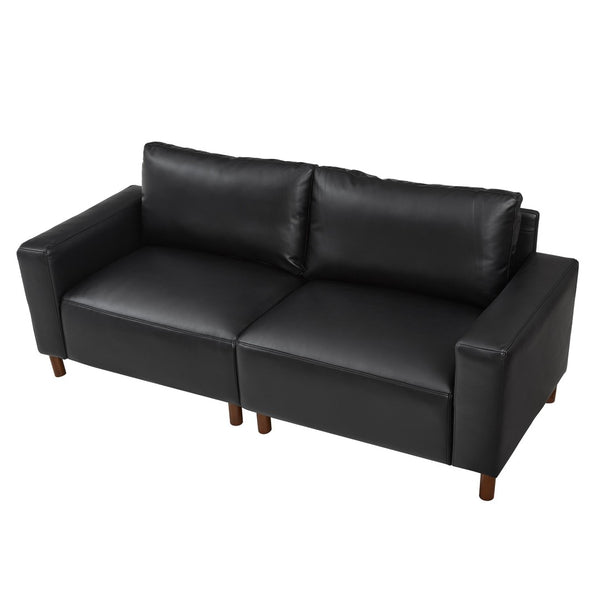 English Elm 78.5" Mid-century Faux Leather Loveseat with Solid Wood Legs for Living Room or Apartment Black W1097S00252