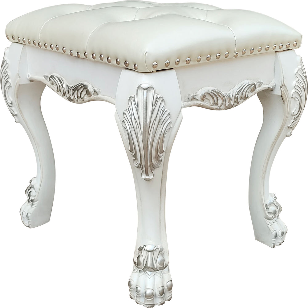 English Elm Dresden Bone White Vanity Stool with PU Leather Upholstery, 220lb Capacity, 21" W x 20" H Elegance B2726P271546