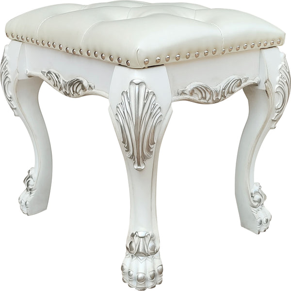 English Elm Dresden Bone White Vanity Stool with PU Leather Upholstery, 220lb Capacity, 21" W x 20" H Elegance B2726P271546