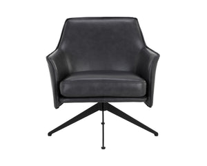 Sunpan Crosby Swivel Lounge Chair - Luxurious Italian Leather, Stylish Black Steel Legs, Modern Comfort Design Alpine Black Leather