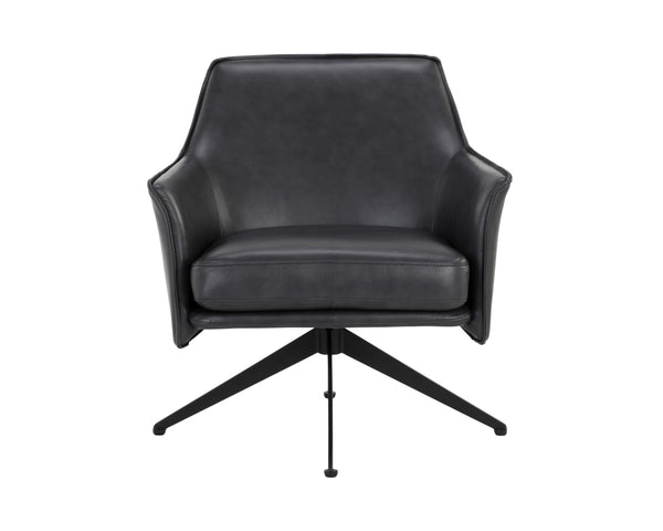 Sunpan Crosby Swivel Lounge Chair - Luxurious Italian Leather, Stylish Black Steel Legs, Modern Comfort Design Alpine Black Leather
