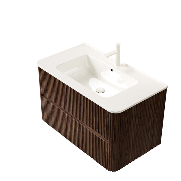English Elm Noor Floating Bathroom Vanity 36 Inch Plywood Cabinet Walnut Finish Ceramic Basin W2615P386402