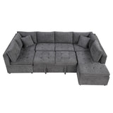 English Elm 117.3" Oversized Sectional Sofa U- Shaped Sofa Couch Pull-Out Sofa Bed With Two Throw Pillows For Living Room, Gray