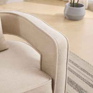 English Elm 28.9"w Swivel Barrel Accent Chair Faux Leather Open Back with Rubberwood Base Beige W3188P417884