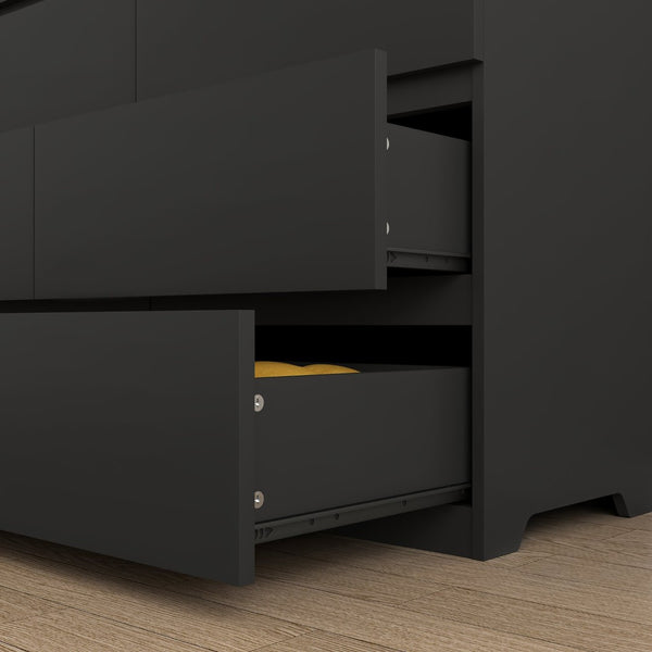 English Elm 12 Drawer Wide Double Dresser Modern Symmetrical Wood Storage Chest for Bedroom Black W409S00016