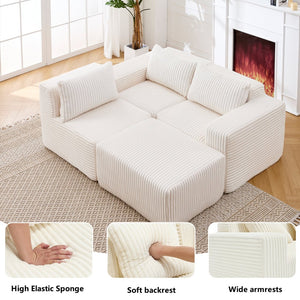 English Elm Modern Corduroy Polyester L-shape Sectional Deep Seat Cloud Sofa for Living Room W2959S00004