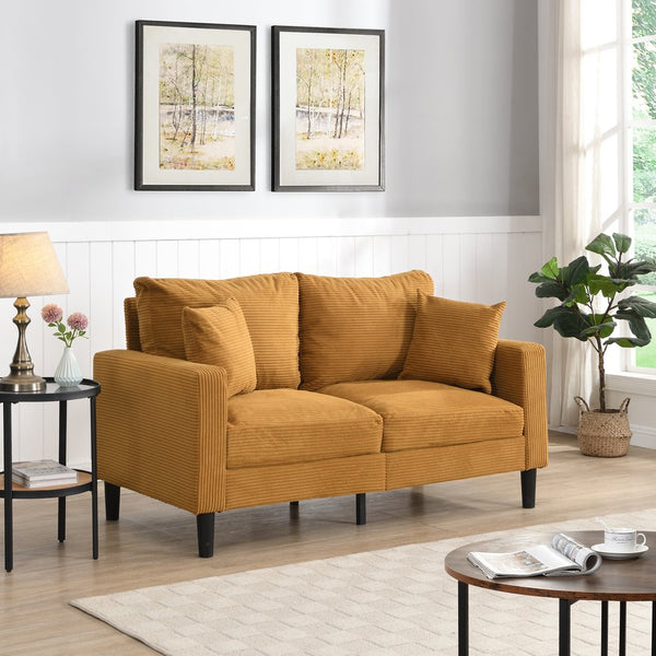 English Elm 57 High-Resilience Loveseat Sofa with Sturdy Wooden Frame, Corduroy Upholstery, Space-Saving Two-Seater Comfort Orange 32.09 L x 25.98 W x 15.55 H W2297P264494