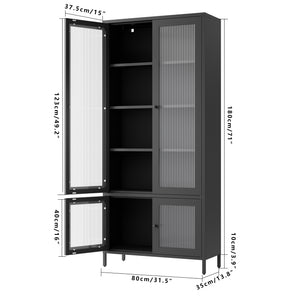 English Elm Large Metal Storage Cabinet with Fluted Tempered Glass Doors, 5-Shelf Steel Bookcase for Home Office W2378P176272