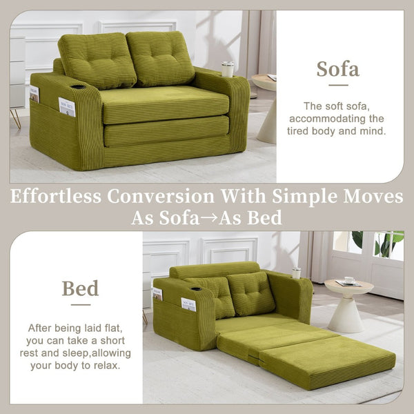 English Elm Convertible Floor Sofa Bed with Memory Foam and Ribbed Corduroy for Small Spaces Olive W395P438030