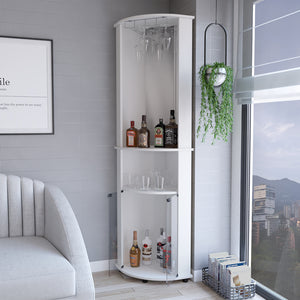 English Elm Corner Bar Cabinet Rialto White - Space-Saving Corner Liquor Cabinet with 3 Shelves, 74.4" H, Engineered Wood B092P214572