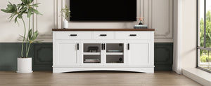 English Elm Christopher Knight Home® - Modern White 67" TV Console with Walnut Top, 4 Doors, 3 Drawers & Adjustable Shelves Storageelligent N779P296233W