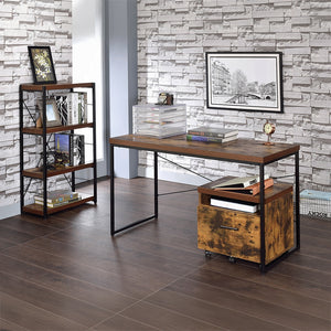 English Elm Industrial 1pc Bookshelf Black Metal Frame with Weathered Oak Shelves, 4-Tier X-Back Storage, 24"W x43"H B2741P335213