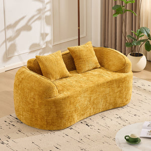 English Elm Yellow Curved Two-Person Compressed Sofa with Chenille Fabric, Spring Support, 2 Pillows, No-Assembly W3612P350748