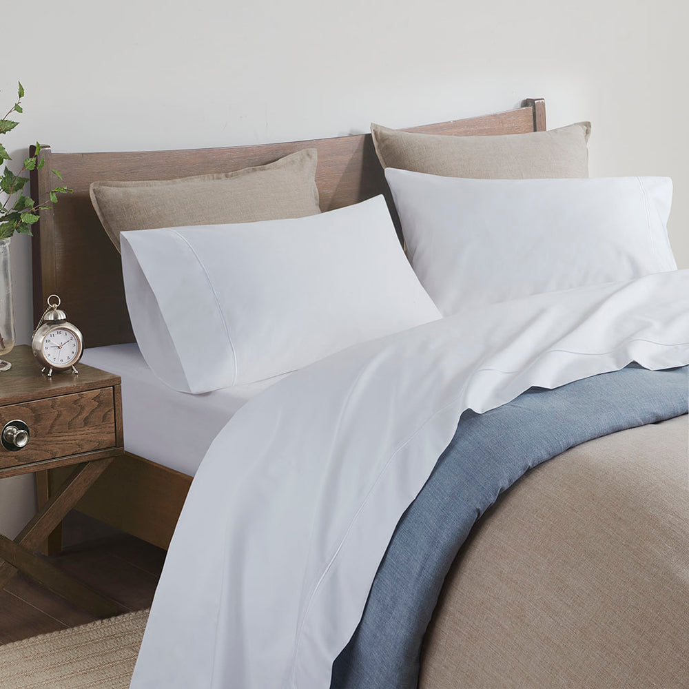 JLA Home Madison Park - Pima long-staple cotton sheets with Baratta hemstitching for breathable, durable luxury and easy care White MP20-7165