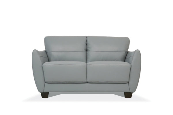 English Elm Valeria Light Blue Watery Leather Loveseat — Italian-Made, Flared Arms, Dark Walnut Legs, Tight Seat B2726P342513