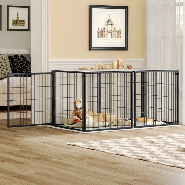 English Elm Large Iron Wire Dog Kennel with Top Cover Modular Indoor Pet Enclosure Matte Black W1820P456878
