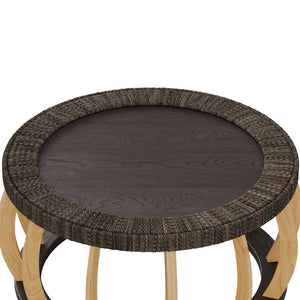 English Elm 35.43"vintage Woven Rattan Round Coffee Table Curved Wood Legs Boho Living Room W757P445115