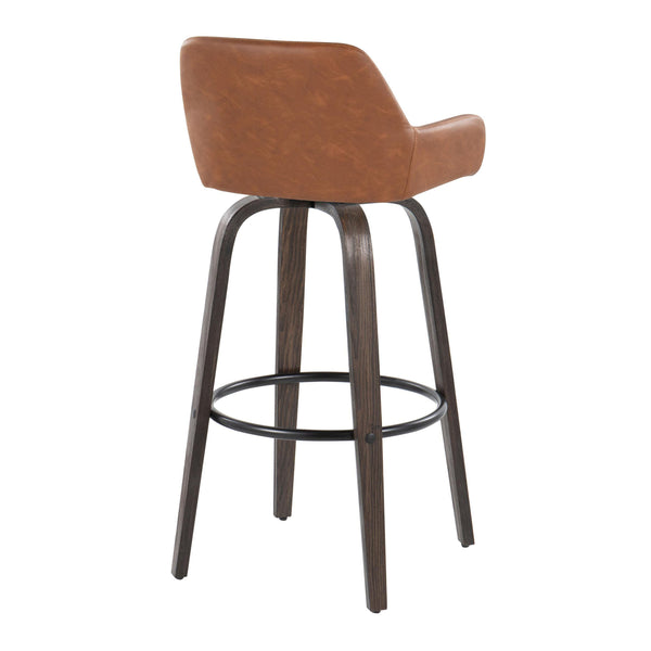 English Elm Daniella 30" Fixed-Height Barstool Set Of 2 - Contemporary Camel Faux Leather & Walnut Wood Design B202S00552