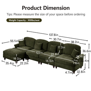 English Elm Classic Modular L-Shaped Sectional Couch In Soft Chenille - Elegant, Versatile Design With Ottoman W3041S00272