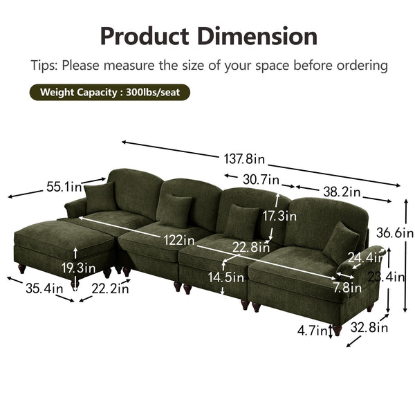 English Elm Classic Modular L-Shaped Sectional Couch In Soft Chenille - Elegant, Versatile Design With Ottoman W3041S00272
