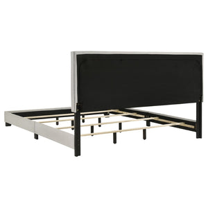 English Elm Efram Cream Fabric Panel Bed Tall Padded Headboard Rubberwood Frame Eastern King B062P441119