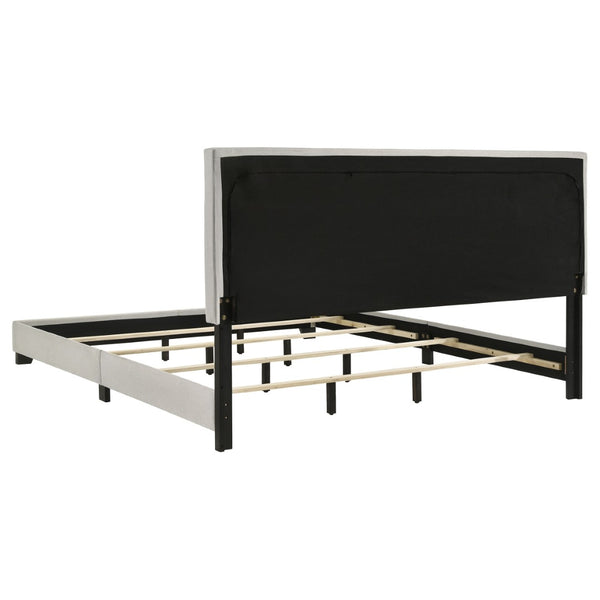 English Elm Efram Cream Fabric Panel Bed Tall Padded Headboard Rubberwood Frame Eastern King B062P441119