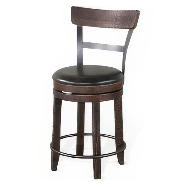 English Elm Flint Swivel Counter Stools Mahogany Wood Frame Faux Leather Set for Kitchen Bar B056P416925