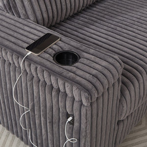 English Elm 110-Inch Oversized Corduroy Corner Sofa with Storage, USB & Cup Holders, Deep Plush Seating Comfort DARK GREY W834S00285