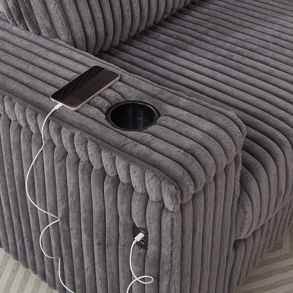 English Elm 110-Inch Oversized Corduroy Corner Sofa with Storage, USB & Cup Holders, Deep Plush Seating Comfort DARK GREY W834S00285