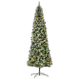 English Elm Homcom 9Ft Pre-Lit Snow-Dipped Christmas Tree With 460 Led Lights, Pine Cones, Berries & More! W2225P229460
