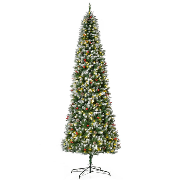 English Elm Homcom 9Ft Pre-Lit Snow-Dipped Christmas Tree With 460 Led Lights, Pine Cones, Berries & More! W2225P229460