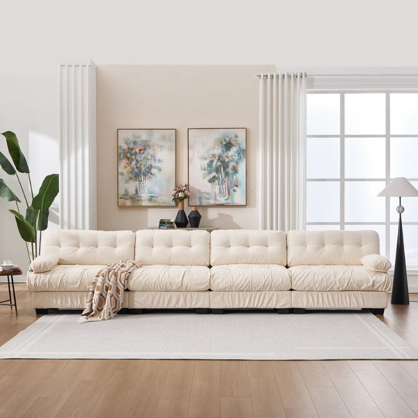 English Elm Modular Cloud Sectional Sofa Flannelette Upholstered Deep Seat with Plush Round Armrests Beige W2120S00045