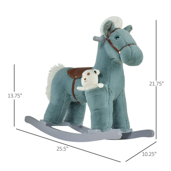 English Elm Qaba Plush Rocking Horse Ride on Toddler Toy with Sounds and Bonus Bear Companion W2225P229209