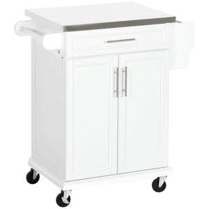 English Elm Homcom Rolling Kitchen Island With Stainless Steel Top, Drawer & Towel Rack – Perfect For Small Spaces! W2225P200710